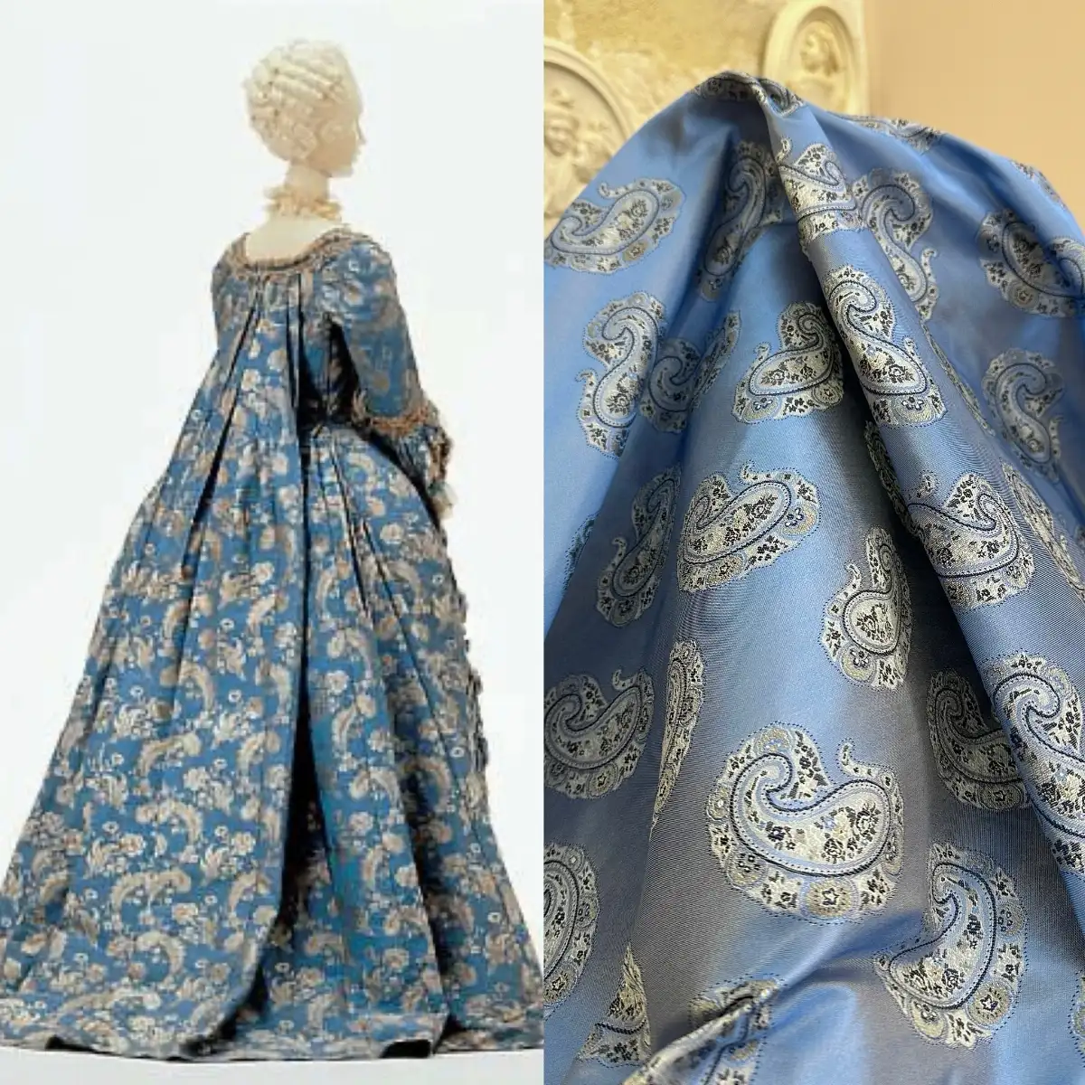 Jacquard de soie bleu cachemire